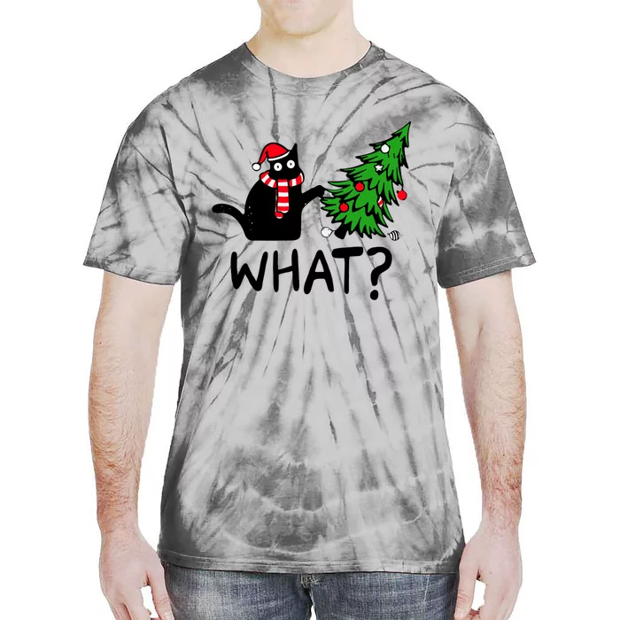 What Christmas Black Cat Pushing Christmas Tree Funny Cat Cool Gift Tie-Dye T-Shirt