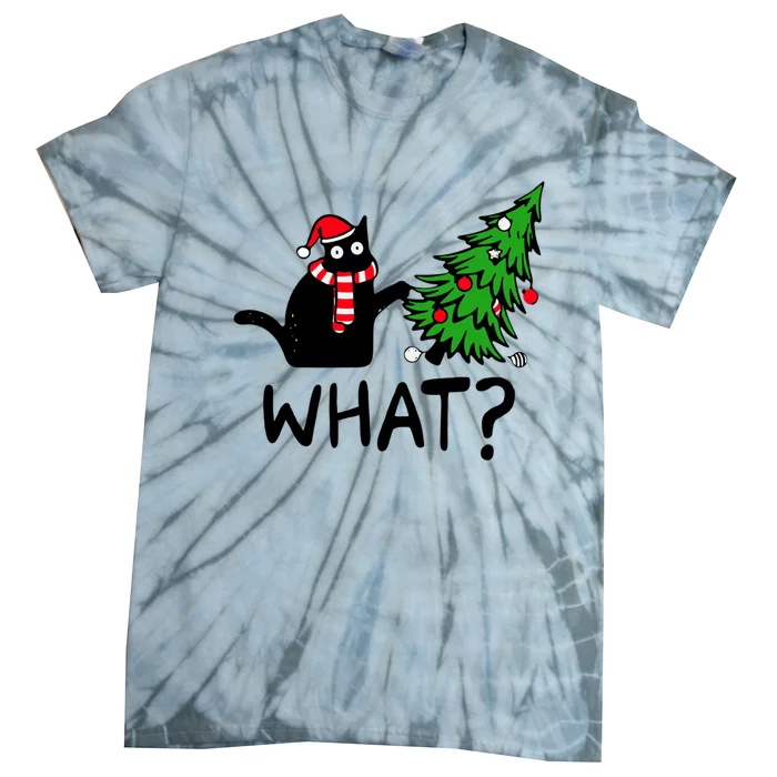 What Christmas Black Cat Pushing Christmas Tree Funny Cat Cool Gift Tie-Dye T-Shirt