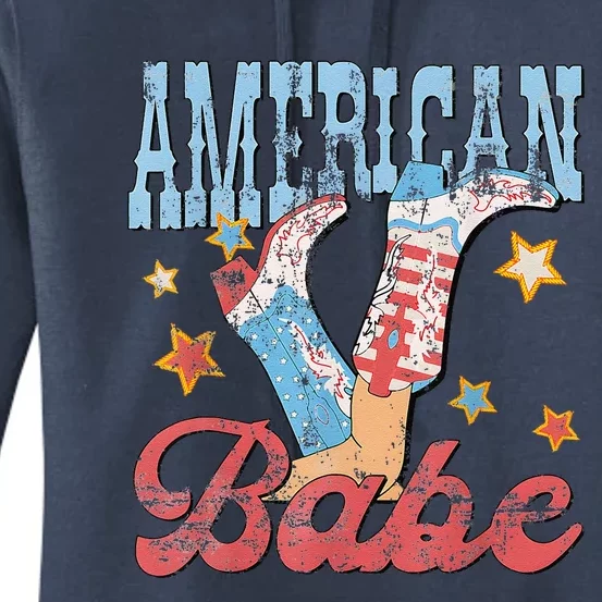 Western Cowgirl Boots Retro American Babe 4th Of July Women's Pullover Hoodie