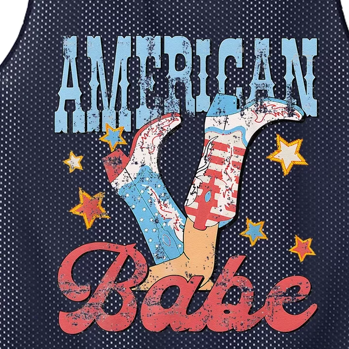 Western Cowgirl Boots Retro American Babe 4th Of July Mesh Reversible Basketball Jersey Tank