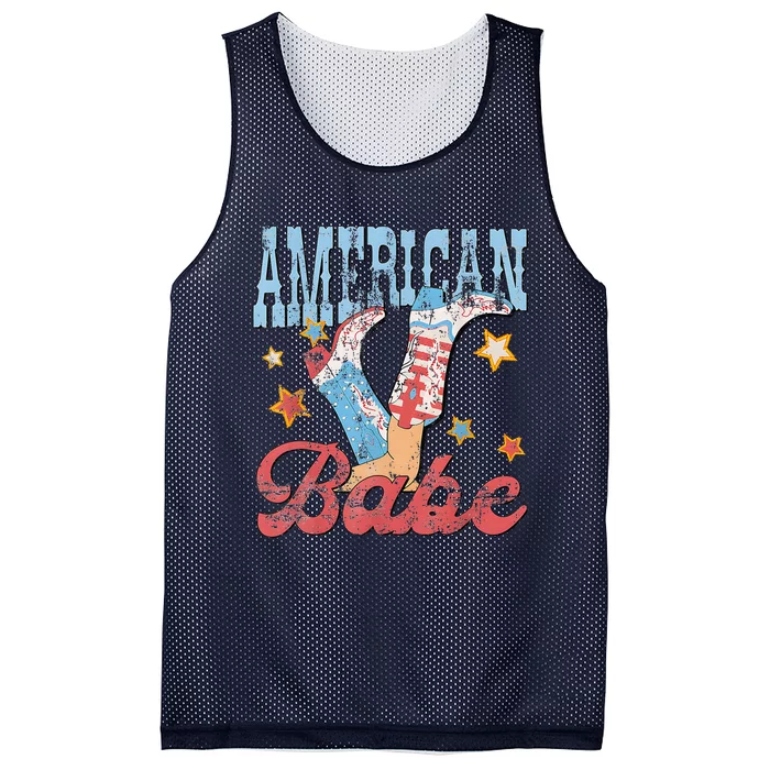 Western Cowgirl Boots Retro American Babe 4th Of July Mesh Reversible Basketball Jersey Tank