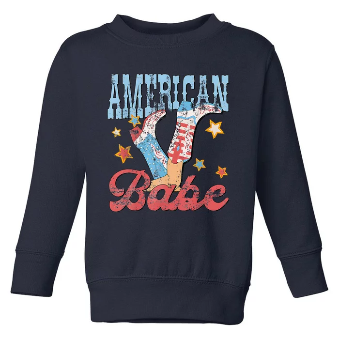 Western Cowgirl Boots Retro American Babe 4th Of July Toddler Sweatshirt