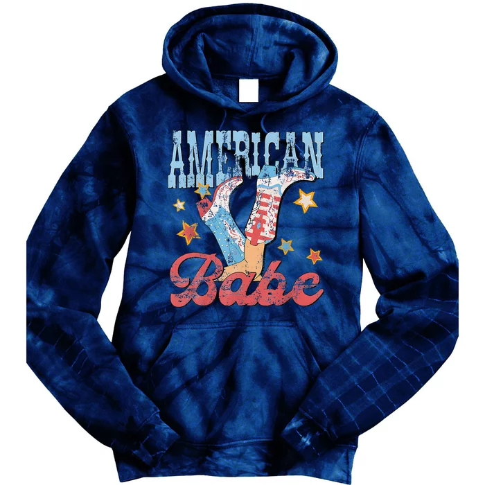 Western Cowgirl Boots Retro American Babe 4th Of July Tie Dye Hoodie