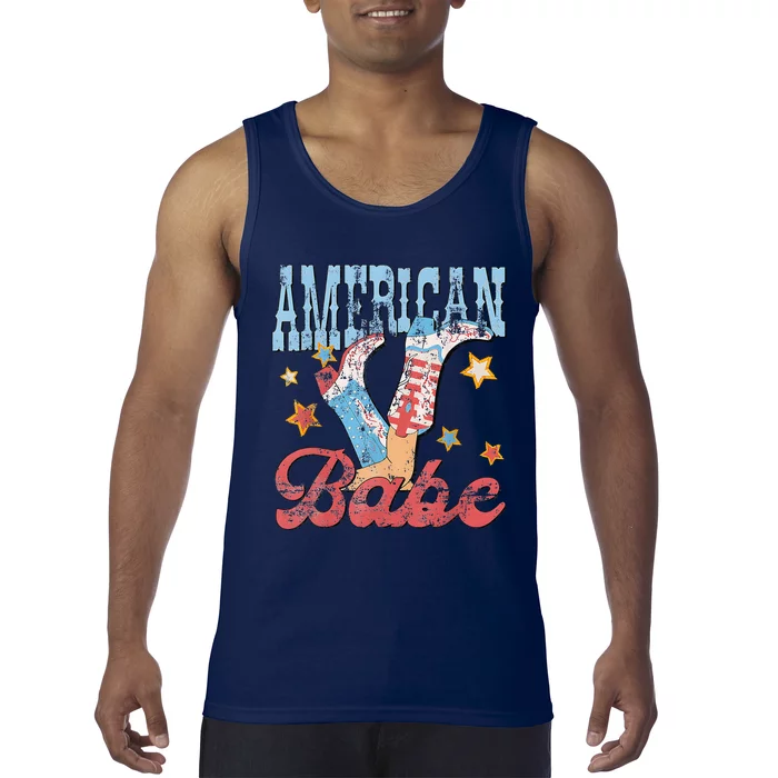 Western Cowgirl Boots Retro American Babe 4th Of July Tank Top