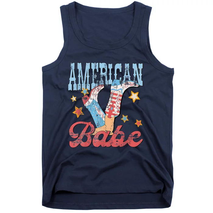 Western Cowgirl Boots Retro American Babe 4th Of July Tank Top