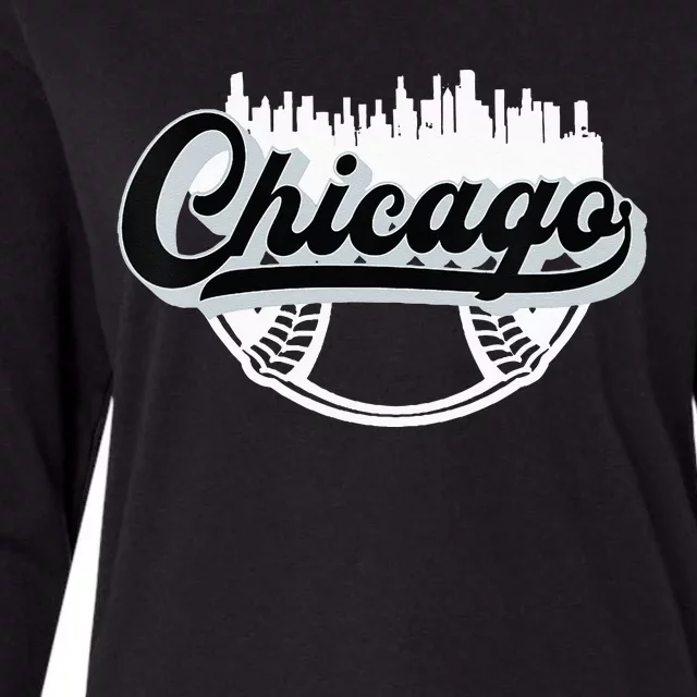 Womens Chicago Baseball Downtown City Skyline Fan Womens Cotton Relaxed Long Sleeve T-Shirt