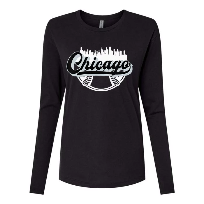 Womens Chicago Baseball Downtown City Skyline Fan Womens Cotton Relaxed Long Sleeve T-Shirt