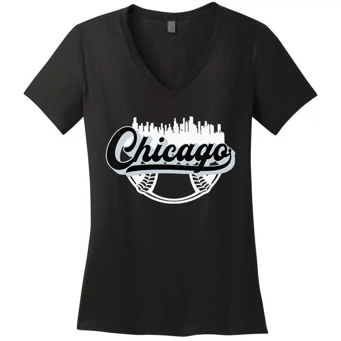 Womens Chicago Baseball Downtown City Skyline Fan Women's V-Neck T-Shirt