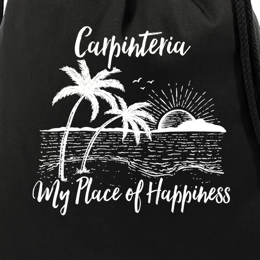 Wo California Beach My Place Of Happiness - Carpinteria Drawstring Bag