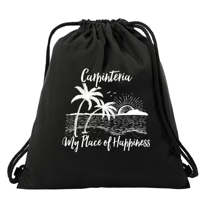 Wo California Beach My Place Of Happiness - Carpinteria Drawstring Bag