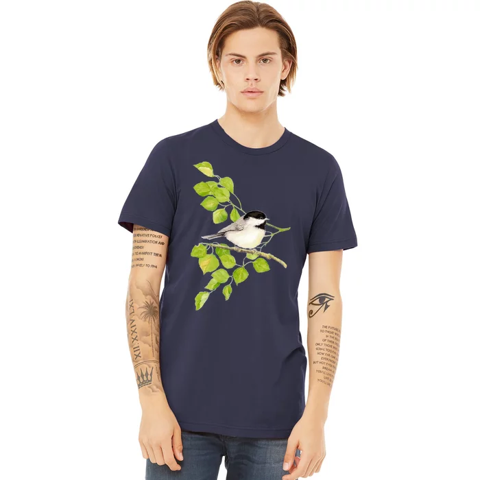 Watercolor Chickadee Bird In Poplar Tree Baseball ¾ Sleeve Premium T-Shirt