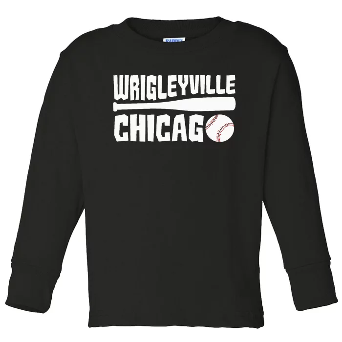 Wrigleyville Chicago Baseball American Toddler Long Sleeve Shirt