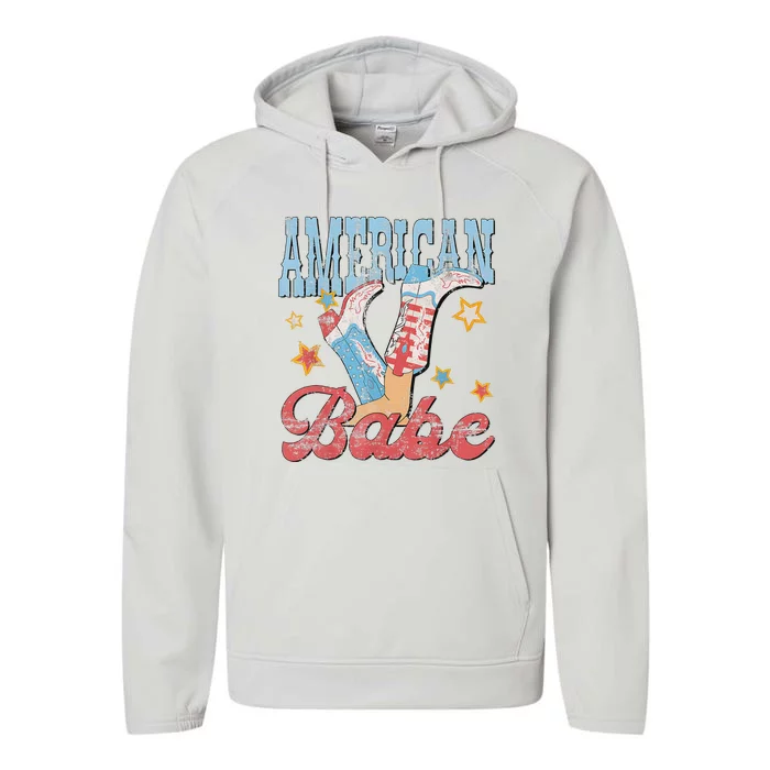 Western Cowgirl Boots Retro American Babe Design Performance Fleece Hoodie