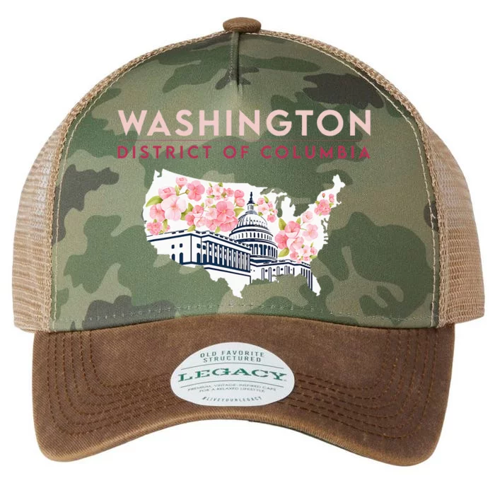 Washington Capitol Building With Cherry Blossom In Us Map Legacy Tie Dye Trucker Hat