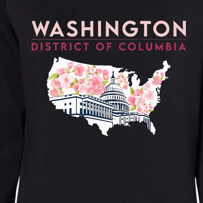 Washington Capitol Building With Cherry Blossom In Us Map Womens California Wash Sweatshirt