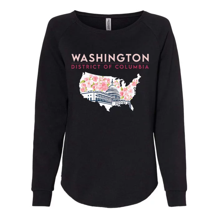 Washington Capitol Building With Cherry Blossom In Us Map Womens California Wash Sweatshirt