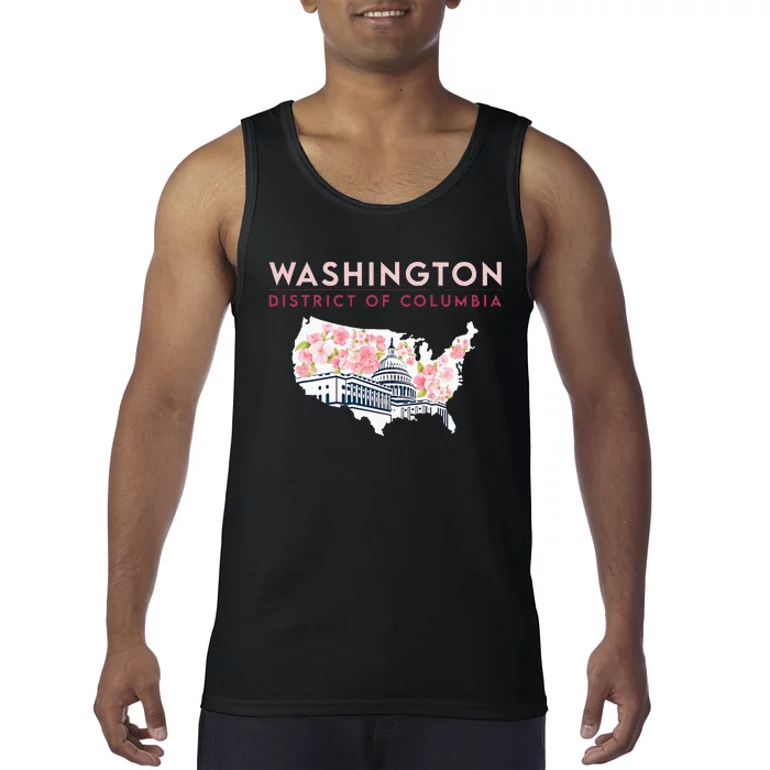 Washington Capitol Building With Cherry Blossom In Us Map Tank Top