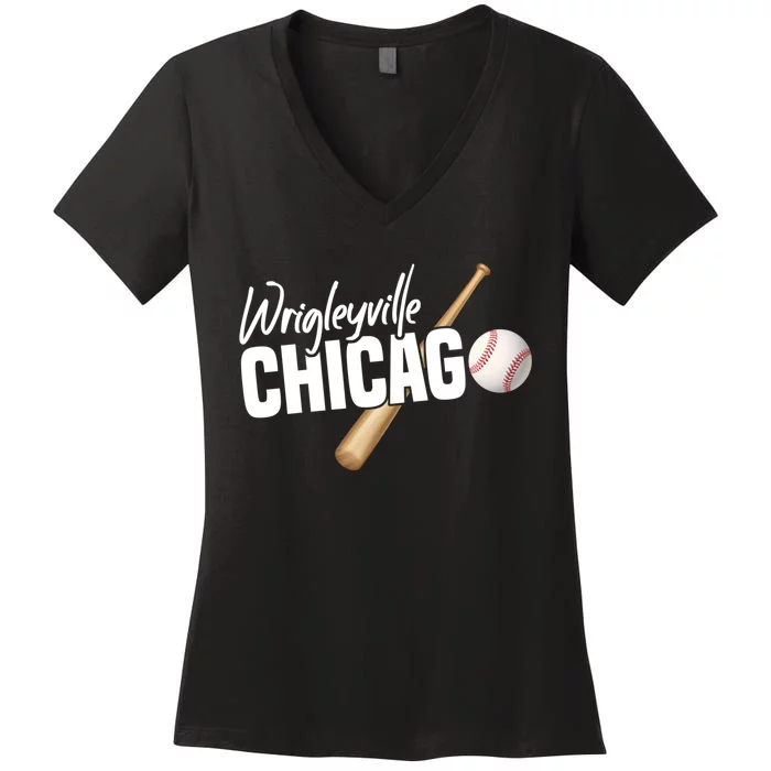 Wrigleyville Chicago Baseball American Women's V-Neck T-Shirt