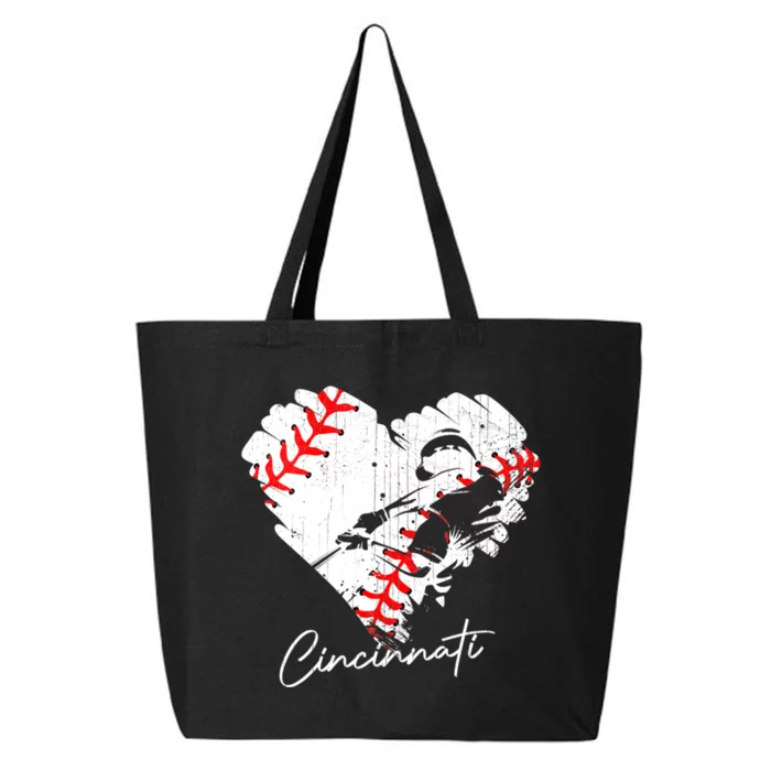 Womens Cincinnati Baseball Heart Distressed Vintage Baseball 25L Jumbo Tote