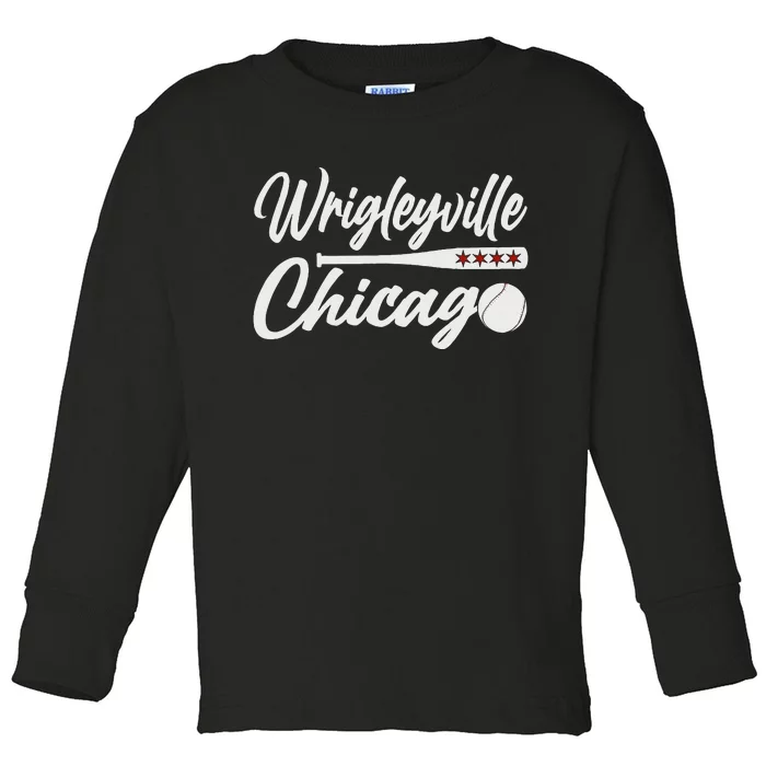 Wrigleyville Chicago Baseball American Toddler Long Sleeve Shirt