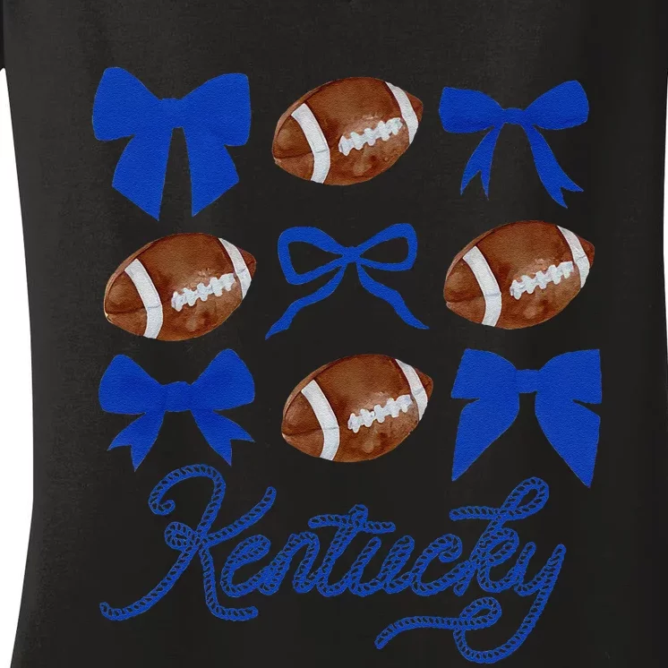 Women Coquette Bow Football Kentucky Gift Women's V-Neck T-Shirt