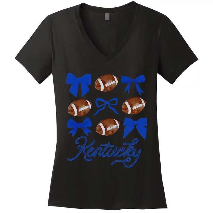 Women Coquette Bow Football Kentucky Gift Women's V-Neck T-Shirt