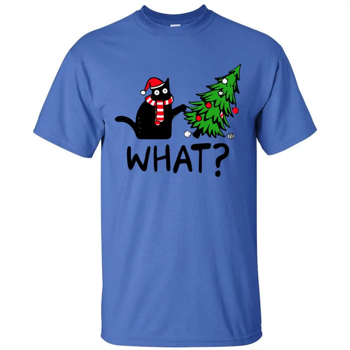 What Christmas Black Cat Pushing Christmas Tree Funny Cat Meaningful Gift Tall T-Shirt