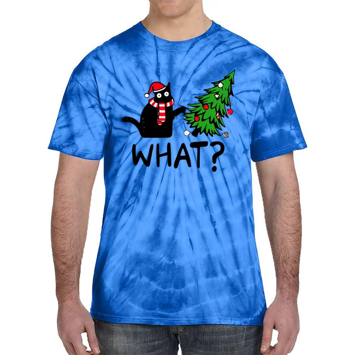 What Christmas Black Cat Pushing Christmas Tree Funny Cat Meaningful Gift Tie-Dye T-Shirt