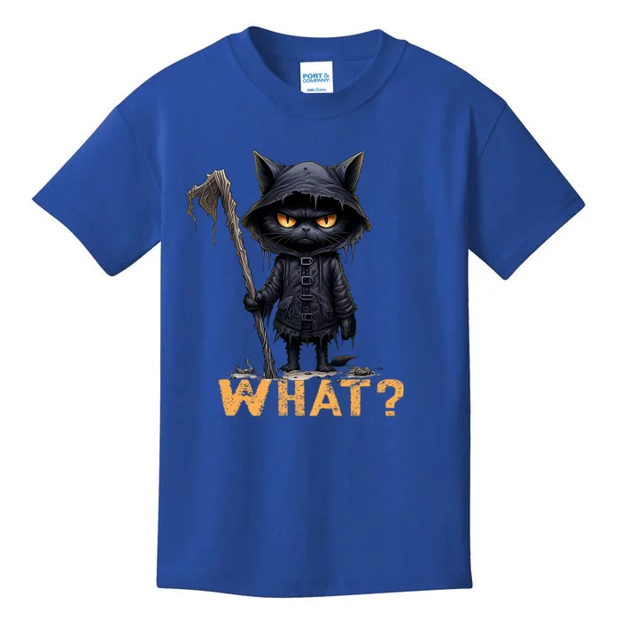 What Cat Black Cat Halloween Scary Cat Angry Cat Funny Kids T-Shirt