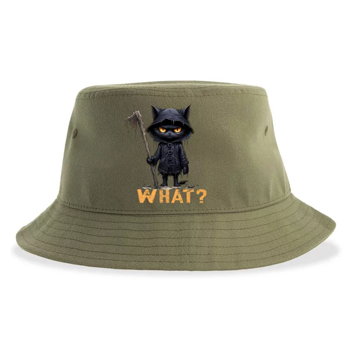 What Cat Black Cat Halloween Scary Cat Angry Cat Funny Sustainable Bucket Hat