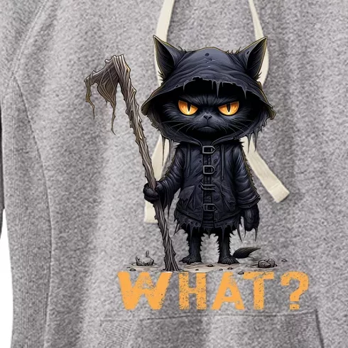 What Cat Black Cat Halloween Scary Cat Angry Cat Funny Women's Fleece Hoodie