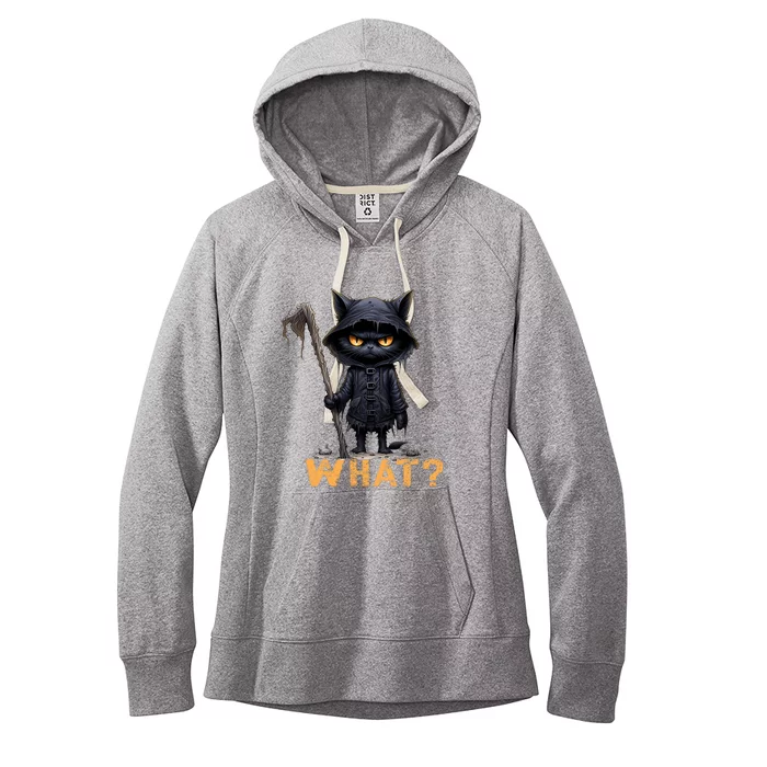 What Cat Black Cat Halloween Scary Cat Angry Cat Funny Women's Fleece Hoodie