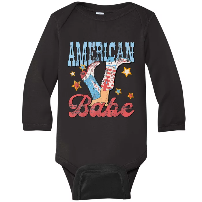 Western Cowgirl Boots Retro American Girl Babe Baby Long Sleeve Bodysuit