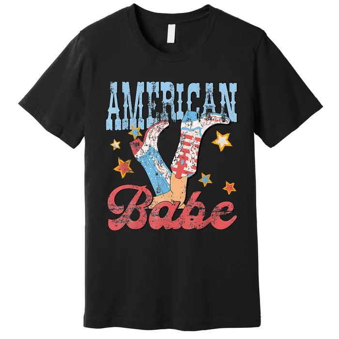 Western Cowgirl Boots Retro American Girl Babe Premium T-Shirt