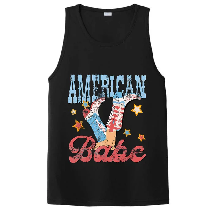 Western Cowgirl Boots Retro American Girl Babe Performance Tank