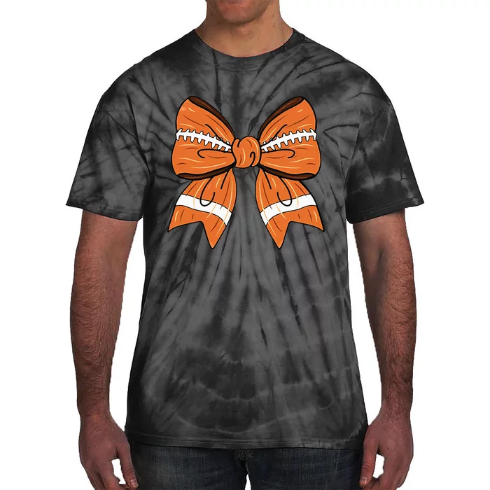 Women Coquette Bow American Football Thanksgiving Tie-Dye T-Shirt