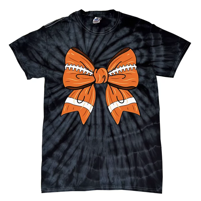 Women Coquette Bow American Football Thanksgiving Tie-Dye T-Shirt