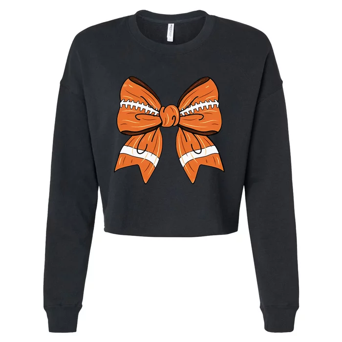 Women Coquette Bow American Football Thanksgiving Cropped Pullover Crew