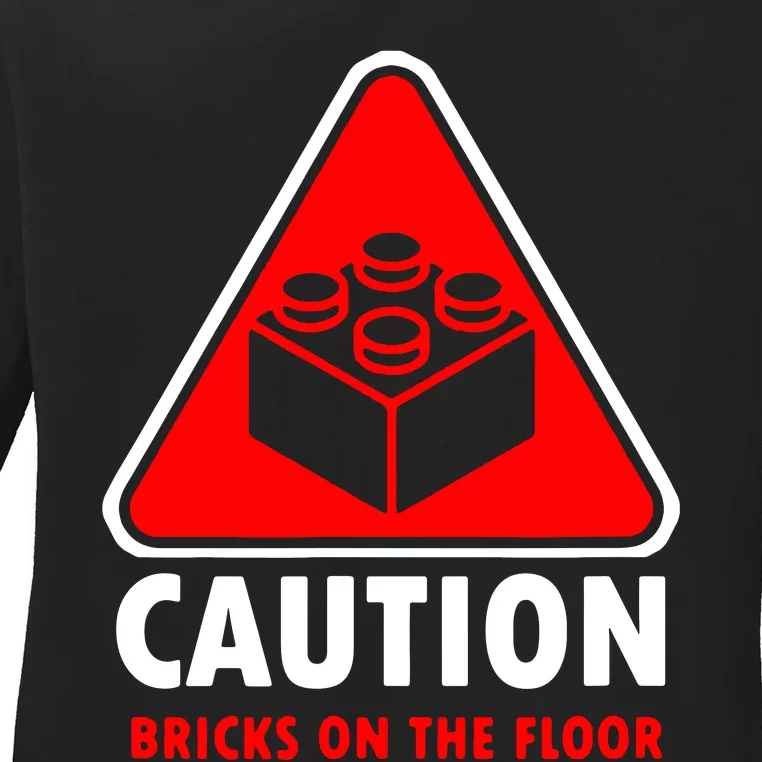 Warning Caution Building Blocks Bricks On Floor Ladies Long Sleeve Shirt