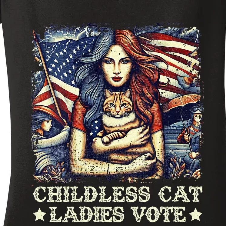 Women Childless Cat Ladies Vote Kamala Harris 2024 Gift Women's V-Neck T-Shirt