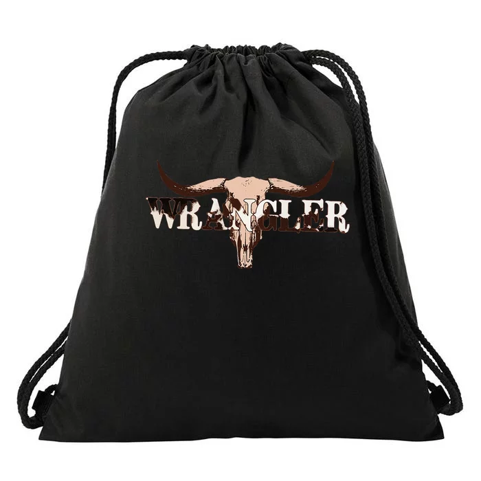 Wrangler Cowhide Cow Skull Cow Print Wrangler Drawstring Bag