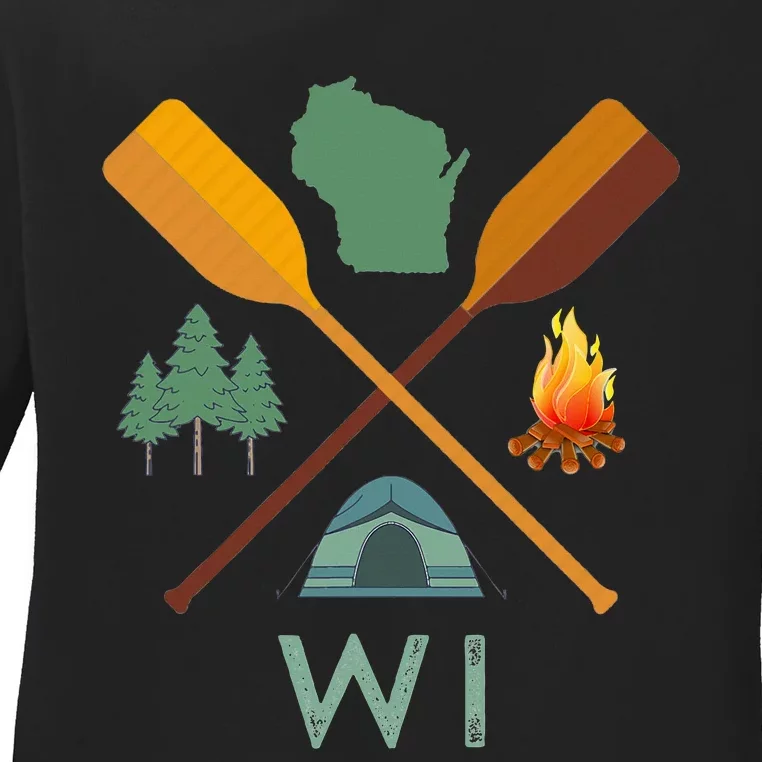 Wisconsin Camping Canoeing And Hiking Nature Ladies Long Sleeve Shirt