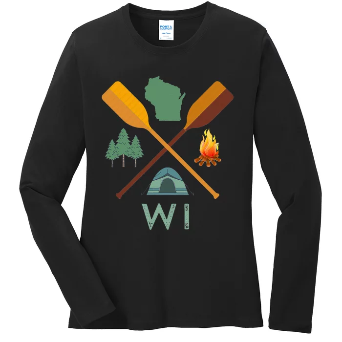 Wisconsin Camping Canoeing And Hiking Nature Ladies Long Sleeve Shirt