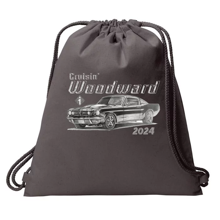 Woodward Cruise Classic Muscle Car Sketch 2024 Drawstring Bag