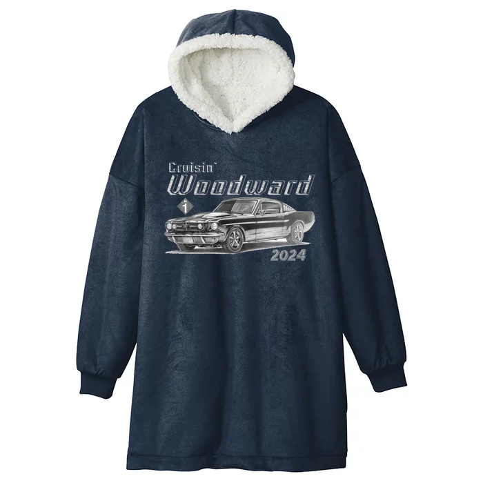 Woodward Cruise Classic Muscle Car Sketch 2024 Hooded Wearable Blanket