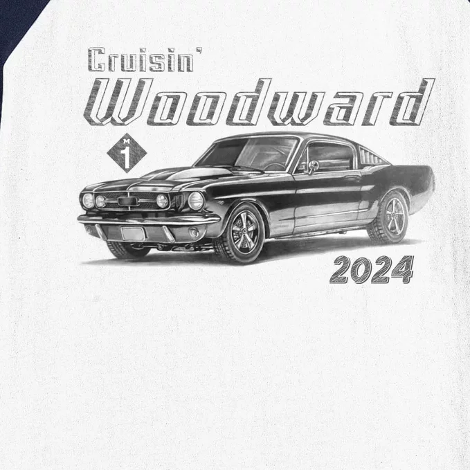 Woodward Cruise Classic Muscle Car Sketch 2024 Baseball Sleeve Shirt