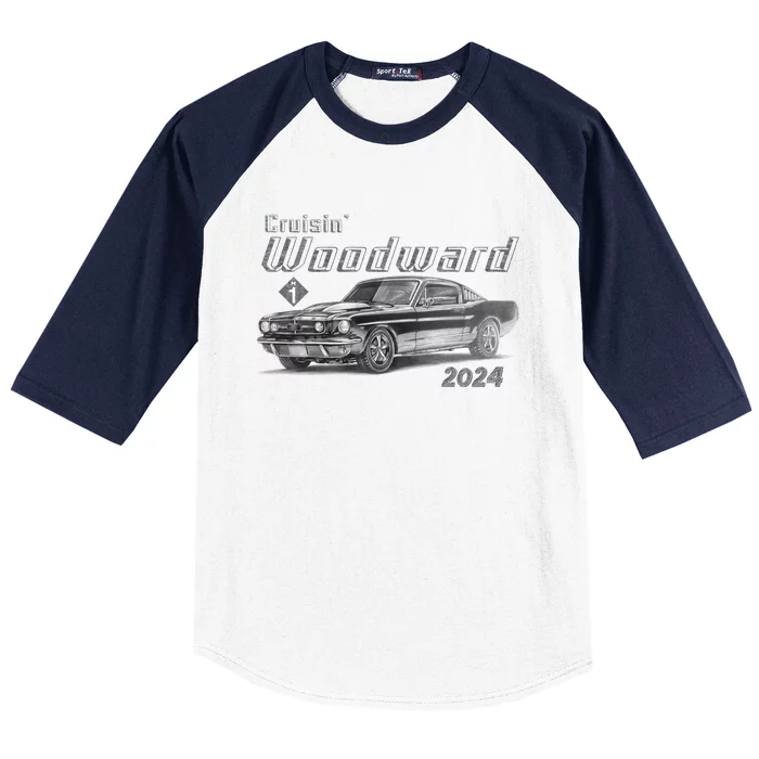 Woodward Cruise Classic Muscle Car Sketch 2024 Baseball Sleeve Shirt