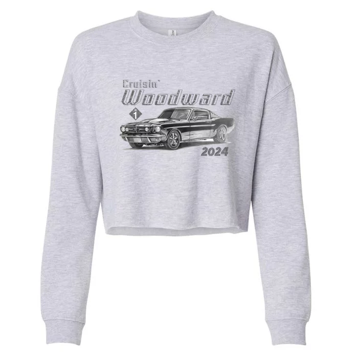 Woodward Cruise Classic Muscle Car Sketch 2024 Cropped Pullover Crew