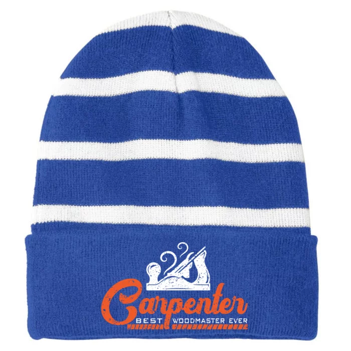 Woodworking Carpenter Carpentry Woodworker Funny Gift Striped Beanie with Solid Band