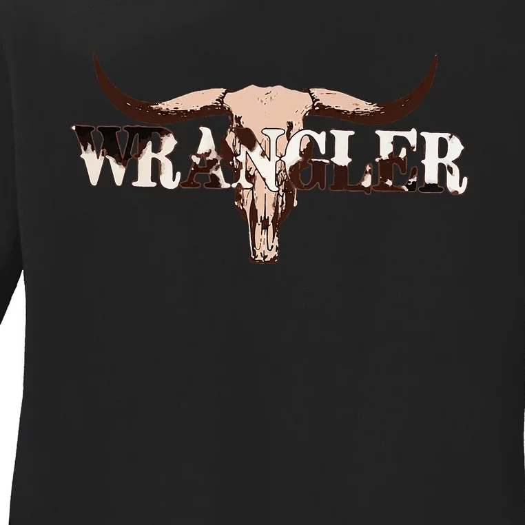 Wrangler Cowhide Cow Skull Ladies Long Sleeve Shirt